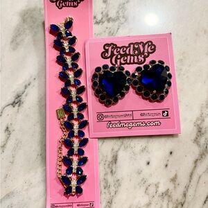 Feed Me Gems Royal Blue Heart Earrings & Bracelet Set